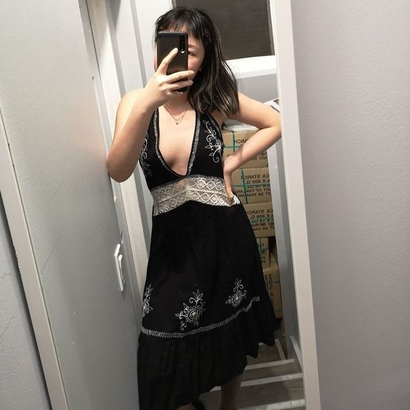 Vintage Halter Dress Embroidered Dress Blackless - Picture 4 of 4